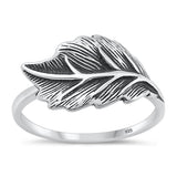 Sterling Silver Oxidized Leaf Ring Face Height-10.9mm