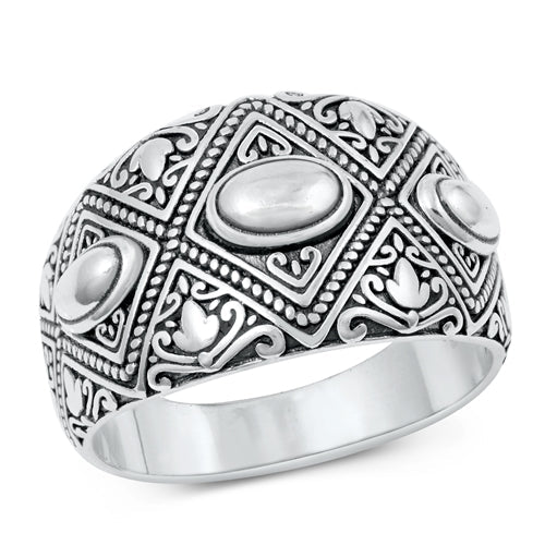 Sterling Silver Oxidized Bali Ring Face Height-14.2mm