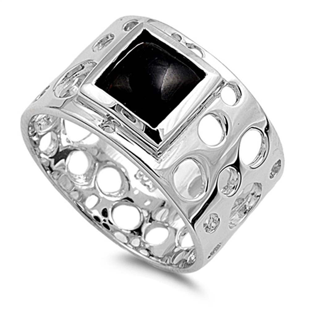 Sterling Silver Square Black Onyx Stone Ring