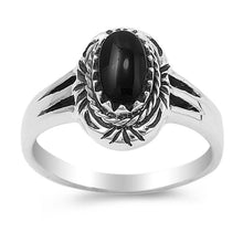 Load image into Gallery viewer, Sterling Silver Antique Style Oval Black Stone with Fancy Design Split Band RingAnd Face Height of 13MMAnd Band Width: 2MM