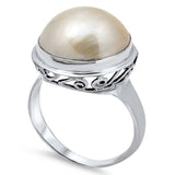 Sterling Silver Round Brown Mabe Pearl with Fancy Vine Design RingAnd Face Height of 18MM