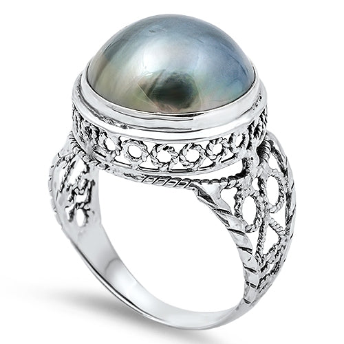 Sterling Silver Genuine Mabe Pearl Ring-17mm