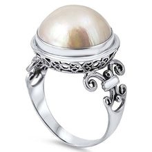 Load image into Gallery viewer, Sterling Silver With Genuine White Mabe Pearl Cubic Zirconia Bali Stone RingAnd Face Height 17mm