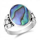 Sterling Silver Multi Rock Design with Centered Abalone Shell and Face Height of 17MM