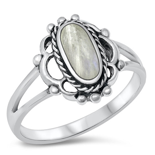 Sterling Silver Oxidized Moonstone Ring-13.6mm