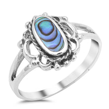 Load image into Gallery viewer, Sterling Silver Elegant Flower Design Ring with an Abalone Stone in the CenterAnd Ring face Height of 13MM