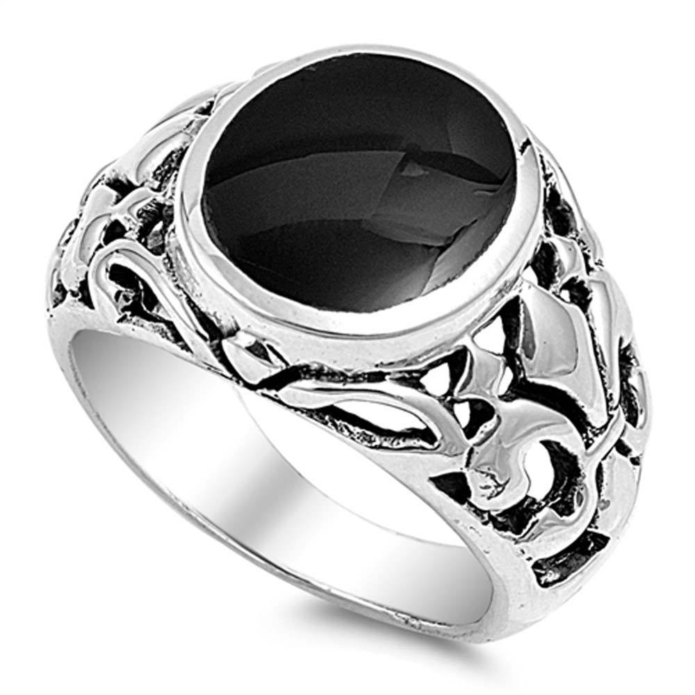 Sterling Silver Black Onyx Cubic Zirconia Stone RingAnd Face Height 16mm