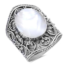 Load image into Gallery viewer, Sterling Silver Pearl Bali Design Ring with Stone And Face Height 12mm