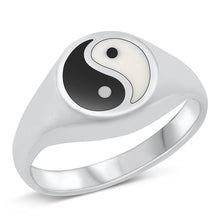 Load image into Gallery viewer, Sterling Silver High Polish Yin Yang Genuine Turquoise Stone Ring