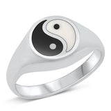 Sterling Silver High Polish Yin Yang Genuine Turquoise Stone Ring