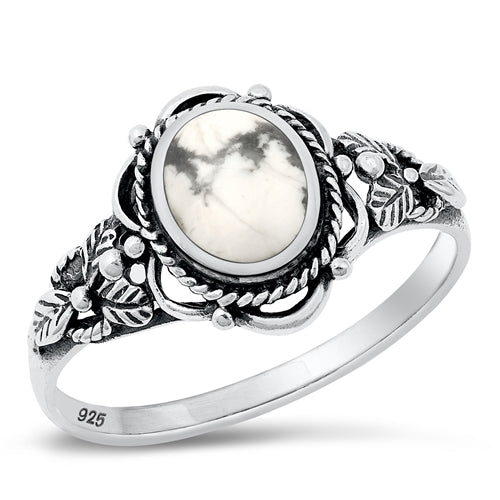 Sterling Silver Oxidized White Buffalo Turquoise Ring-11.8mm