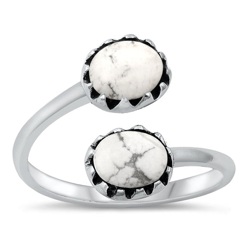 Sterling Silver Oxidized White Buffalo Turquoise Ring-15mm