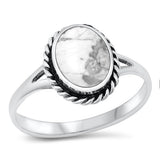 Sterling Silver Oxidized White Buffalo Turquoise Ring-12mm