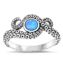 Load image into Gallery viewer, Sterling Silver Oxidized Octopus Blue Lab Opal Ring