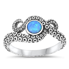 Sterling Silver Oxidized Octopus Blue Lab Opal Ring
