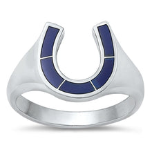 Load image into Gallery viewer, Sterling Silver Horseshoe Simulated Blue Lapis Stone Ring
