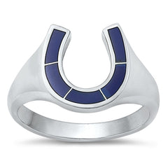 Sterling Silver Horseshoe Simulated Blue Lapis Stone Ring