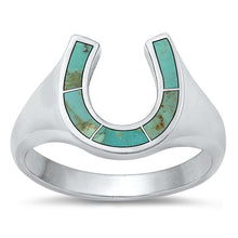 Load image into Gallery viewer, Sterling Silver Horseshoe Genuine Turquoise Stone Ring