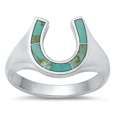 Sterling Silver Horseshoe Genuine Turquoise Stone Ring