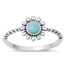 Load image into Gallery viewer, Sterling Silver Oxidized Flower Genuine Larimar Stone Ring