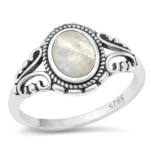 Sterling Silver Oxidized Moonstone Ring-11.9mm