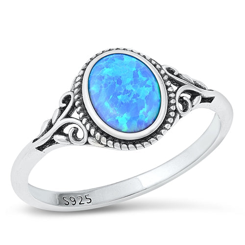 Sterling Silver Celtic Oval Blue Lab Opal Ring