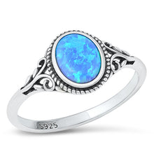 Load image into Gallery viewer, Sterling Silver Celtic Oval Blue Lab Opal Ring