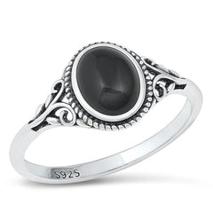 Sterling Silver Celtic Oval Black Agate Ring