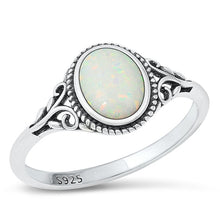 Load image into Gallery viewer, Sterling Silver Celtic Oval White Lab Opal Ring