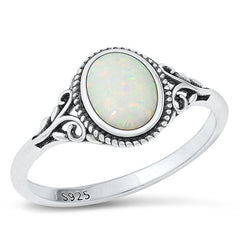 Sterling Silver Celtic Oval White Lab Opal Ring