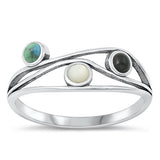 Sterling Silver Oxidized Multi-Stone Ring-8.7mm