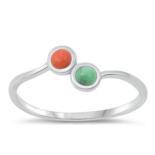 Sterling Silver Oxidized Genuine Turquoise and Carnelian Ring-7mm