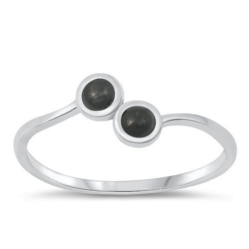 Sterling Silver Oxidized Black Agate Stone Ring-6.6mm