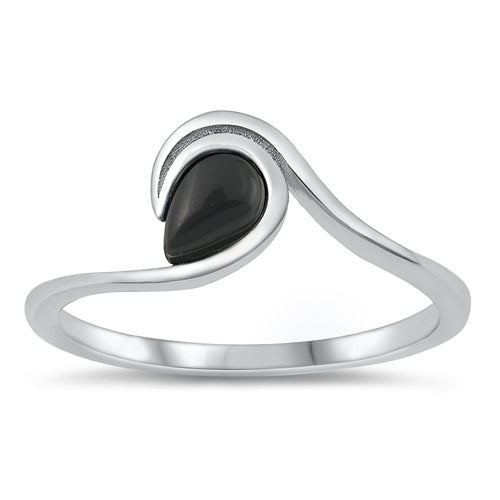 Sterling Silver Oxidized Black Agate Stone Ring-7.6mm