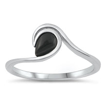 Load image into Gallery viewer, Sterling Silver Oxidized Black Agate Stone Ring-7.6mm