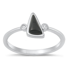 Load image into Gallery viewer, Sterling Silver Rhodium Plated Black Agate Stone Ring-9.1mm
