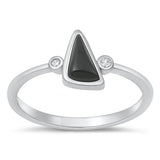Sterling Silver Rhodium Plated Black Agate Stone Ring-9.1mm