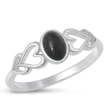 Load image into Gallery viewer, Sterling Silver Rhodium Plated Black Agate Stone Ring-6.9mm