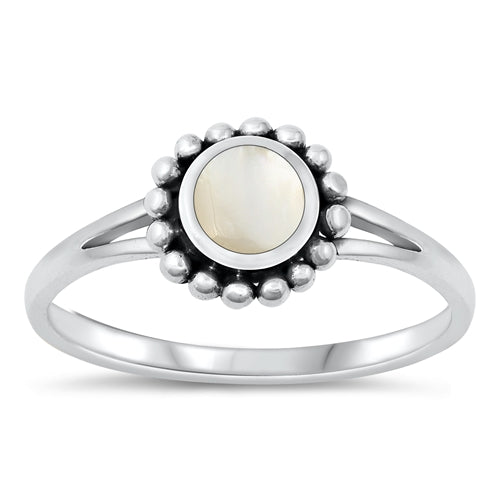 Sterling Silver Oxidized Mother of Pearl Ring-8.6mm
