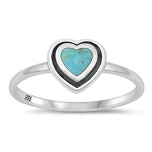 Load image into Gallery viewer, Sterling Silver Oxidized Heart Genuine Turquoise Ring-8mm