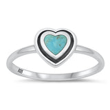 Sterling Silver Oxidized Heart Genuine Turquoise Ring-8mm