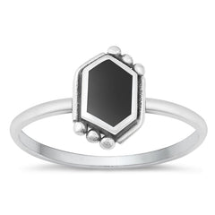 Sterling Silver Oxidized Black Agate Ring-11.6mm