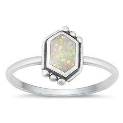Sterling Silver Oxidized White Lab Opal and Ring-11.6mm