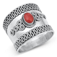Load image into Gallery viewer, Sterling Silver Coral Bali Ring-18.4mm