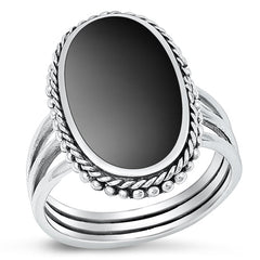 Sterling Silver Oxidized Black Agate Ring-22.7 mm