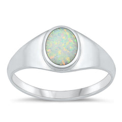 Sterling Silver Oxidized White Lab Opal Ring-9.6mm