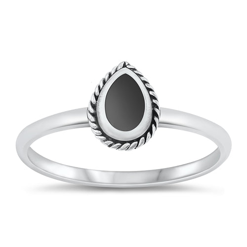 Sterling Silver Oxidized Black Agate Ring-8.8mm
