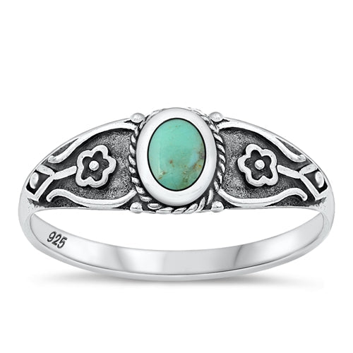 Sterling Silver Oxidized Genuine Turquoise Ring-7.5mm