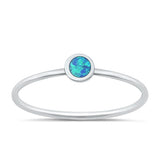 Sterling Silver Polished Small Round Blue Lab Opal Ring