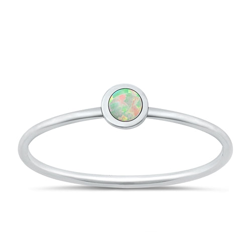 Sterling Silver Polished Small Round White Lab Opal Ring